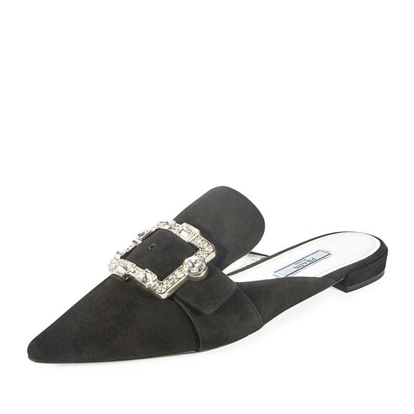 Prada Embellished Suede 10mm Mule Shoes 37 - Picture 1 of 1
